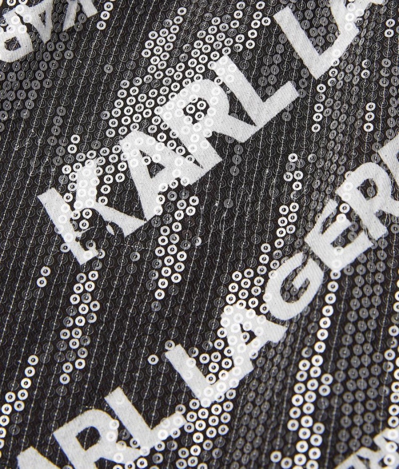 Spodenki Dziecięce Karl Lagerfeld Sequins Diagonal Print Czarne Białe | PL DN4056