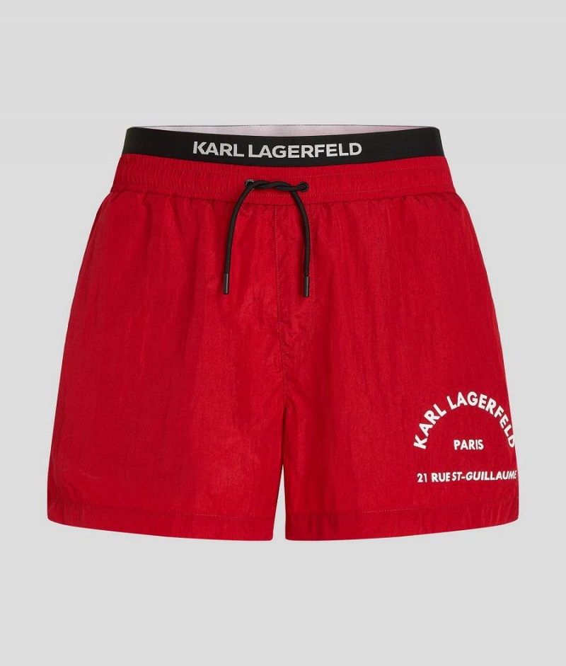 Spodenki Męskie Karl Lagerfeld RUE ST-GUILLAUME DOUBLE WAISTBAND BOARD Czerwone | PL QZ3756