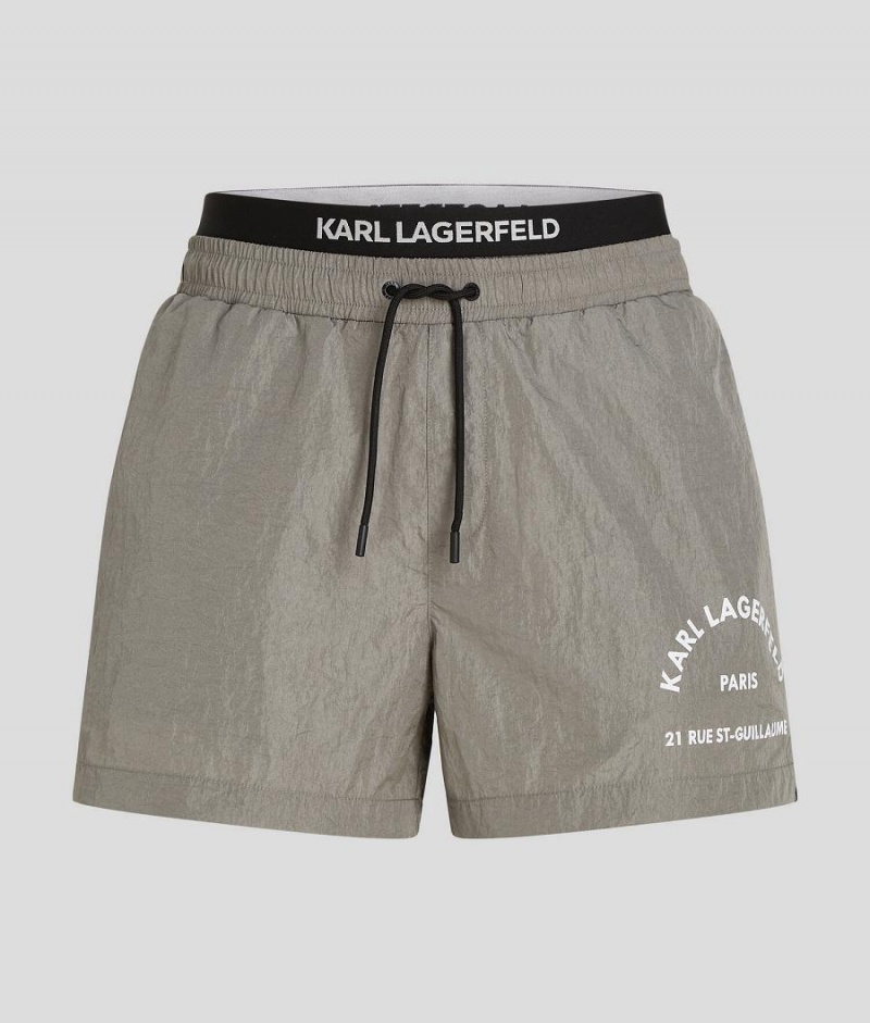 Spodenki Męskie Karl Lagerfeld RUE ST-GUILLAUME DOUBLE WAISTBAND BOARD Srebrne | PL MA3757