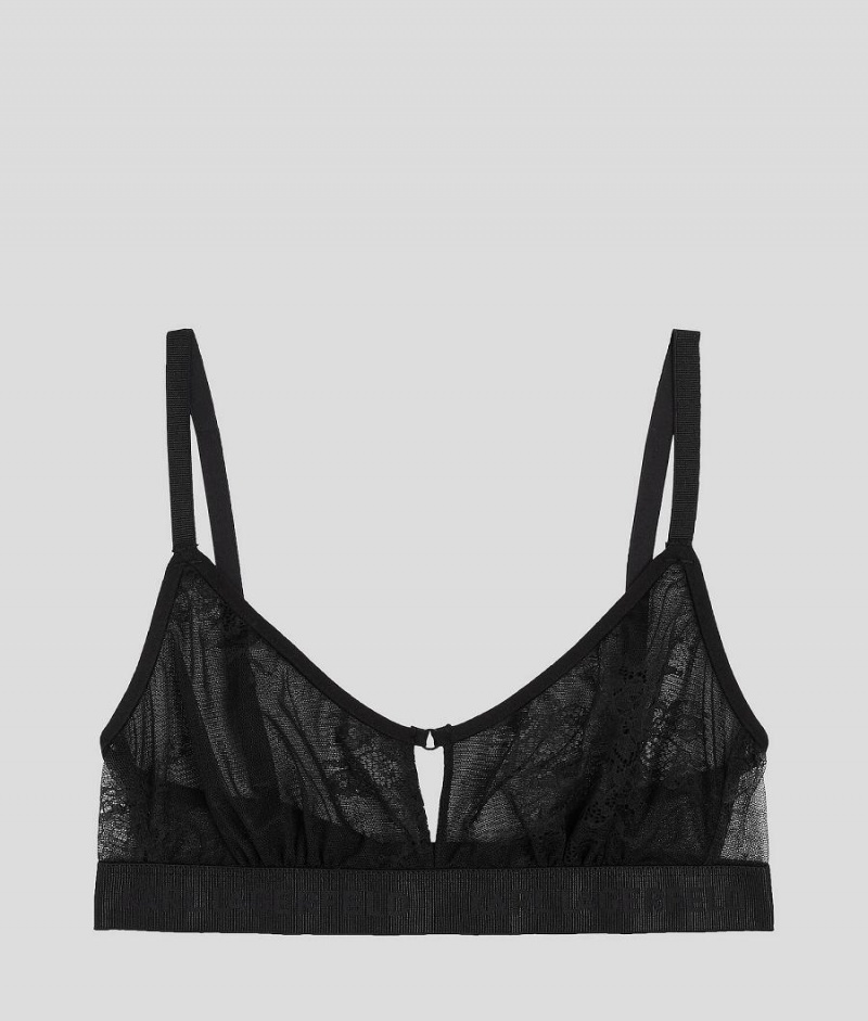 Staniki Damskie Karl Lagerfeld KEYHOLE LACE BRALETTE Czarne | PL MA3136