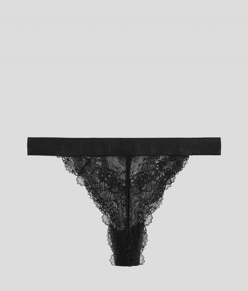 Staniki Damskie Karl Lagerfeld LACE BRAZILIAN BRIEF Czarne | PL UT3147