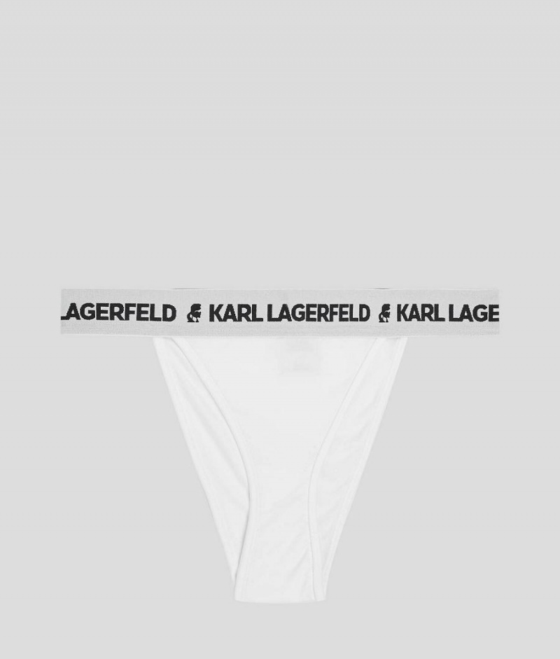 Staniki Damskie Karl Lagerfeld LOGO BRAZILIAN BRIEFS Białe | PL SO3124