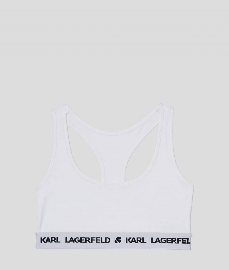 Staniki Damskie Karl Lagerfeld LOGO SPORTS Białe | PL PQ3126