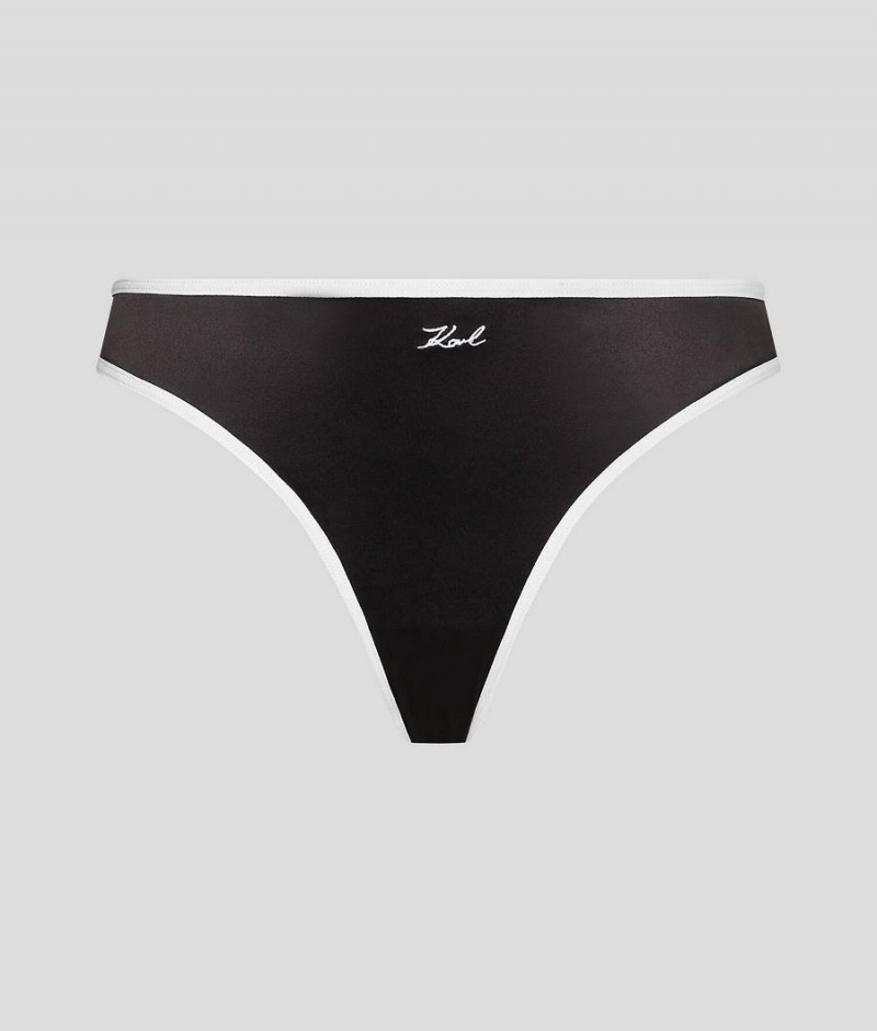 Staniki Damskie Karl Lagerfeld SIGNATURE SATIN BRAZILIAN BRIEF Czarne | PL PQ3144