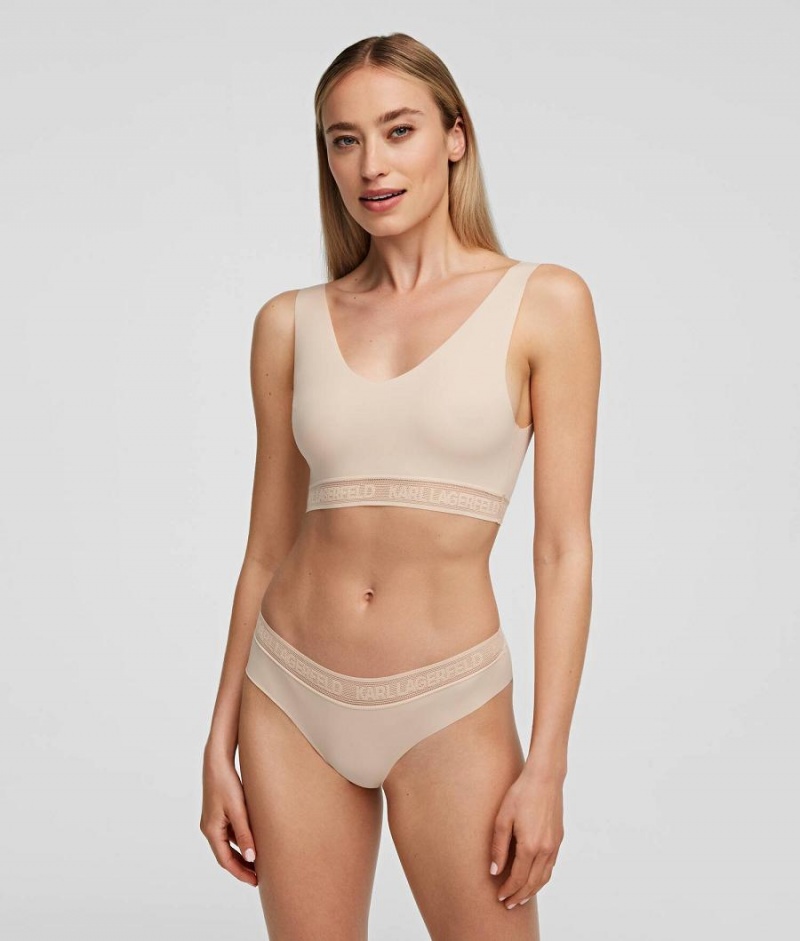 Staniki Damskie Karl Lagerfeld ULTRA-LIGHT LOGO BRALETTE Brązowe | PL FM3122