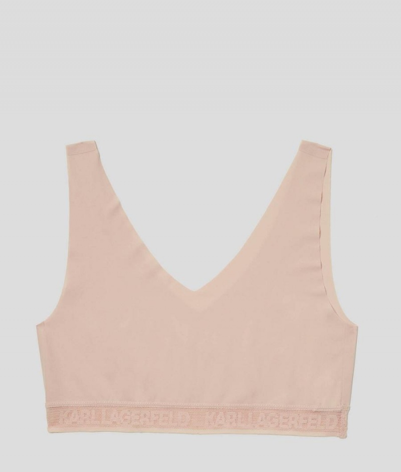 Staniki Damskie Karl Lagerfeld ULTRA-LIGHT LOGO BRALETTE Brązowe | PL FM3122