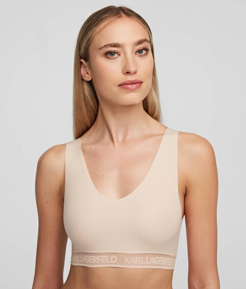 Staniki Damskie Karl Lagerfeld ULTRA-LIGHT LOGO BRALETTE Brązowe | PL FM3122