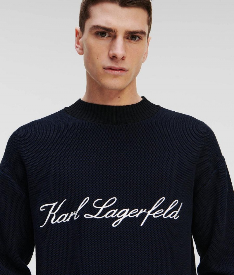 Sweter Męskie Karl Lagerfeld HOTEL KNITTED Czarne Granatowe | PL WY3626