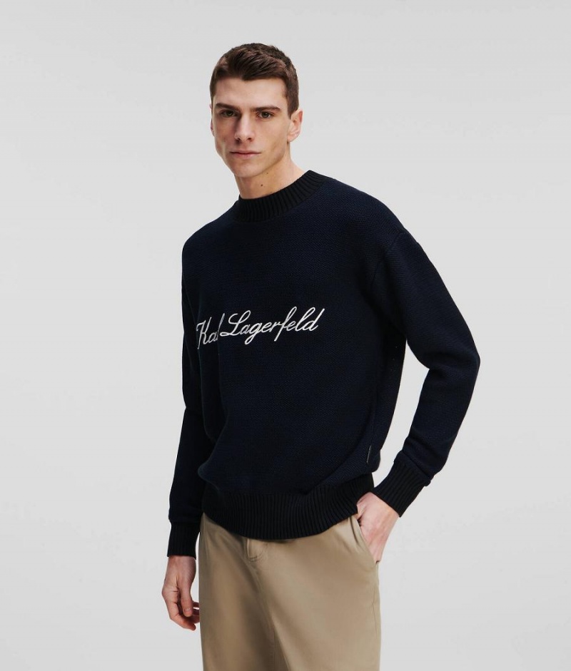 Sweter Męskie Karl Lagerfeld HOTEL KNITTED Czarne Granatowe | PL WY3626