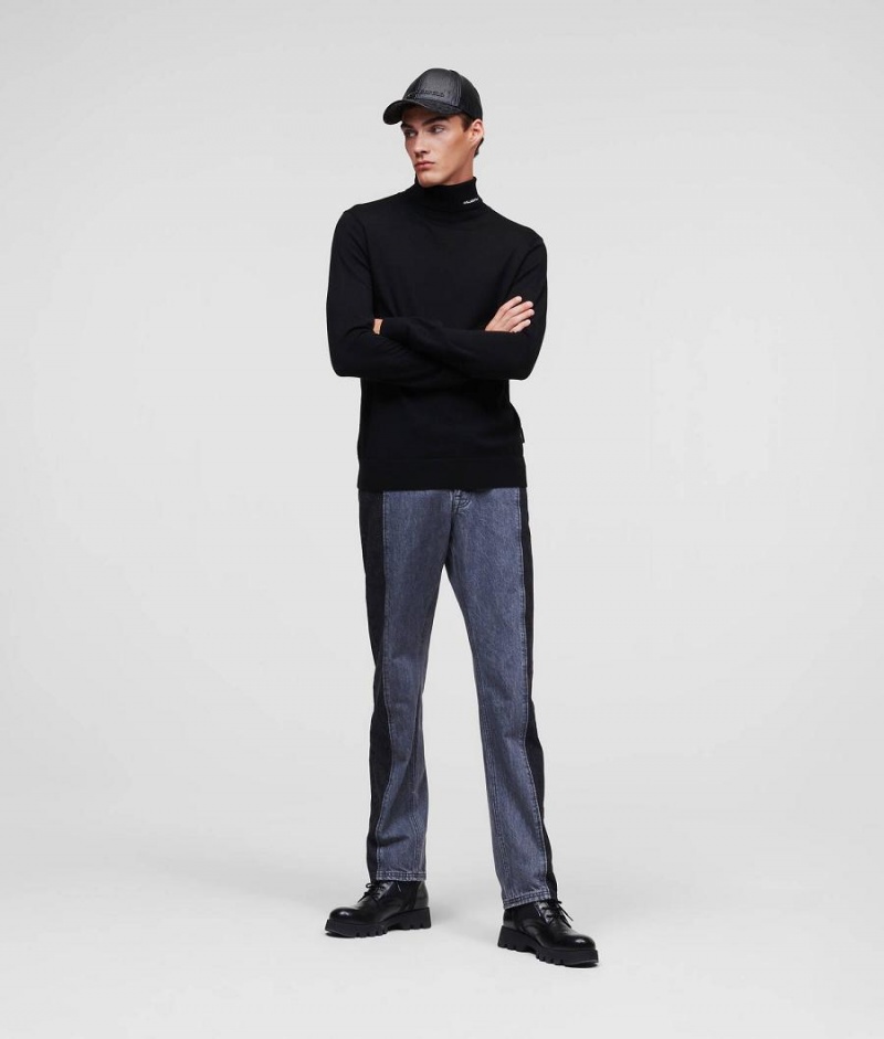 Sweter Męskie Karl Lagerfeld LIGHTWEIGHT MERINO WOOL TURTLENECK Czarne | PL KI3609