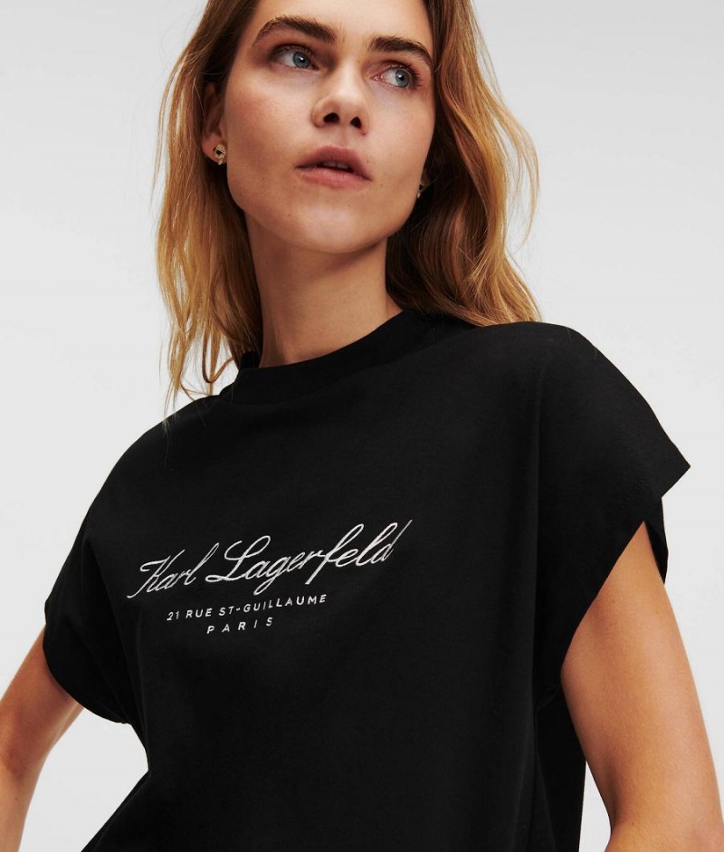 T-Shirts Damskie Karl Lagerfeld HOTEL HIGH-NECK Czarne | PL CE2732