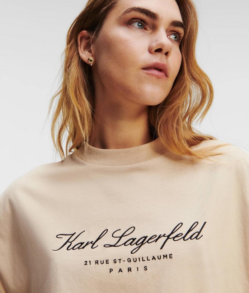 T-Shirts Damskie Karl Lagerfeld HOTEL HIGH-NECK Khaki | PL XF2733