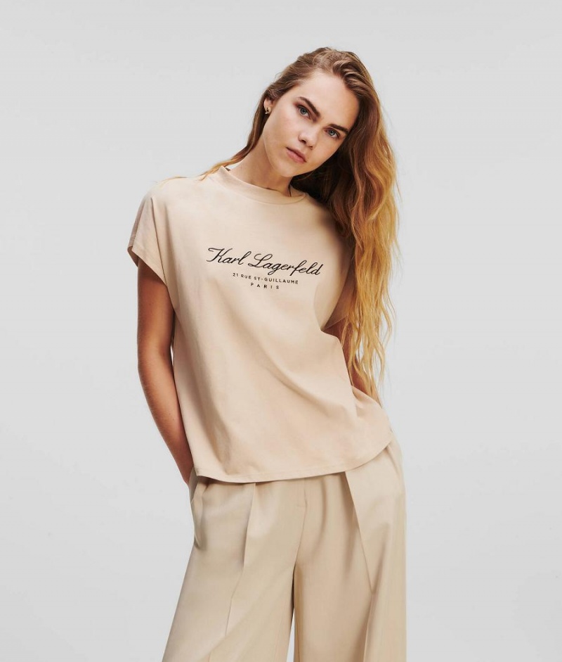 T-Shirts Damskie Karl Lagerfeld HOTEL HIGH-NECK Khaki | PL XF2733