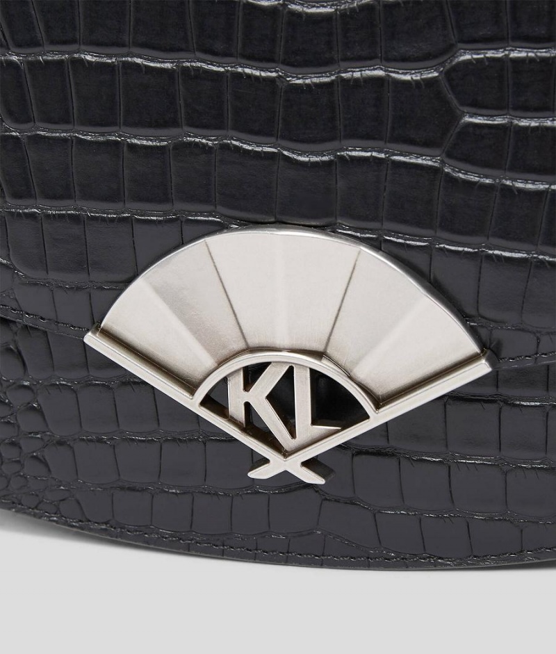 Torba Crossbody Damskie Karl Lagerfeld K/ARCHIVE FAN CROC-EMBOSSED SMALL Czarne | PL XF2565