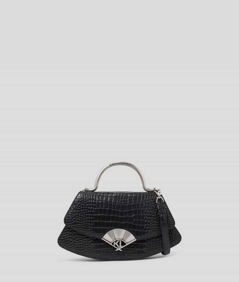 Torba Crossbody Damskie Karl Lagerfeld K/ARCHIVE FAN CROC-EMBOSSED SMALL Czarne | PL XF2565