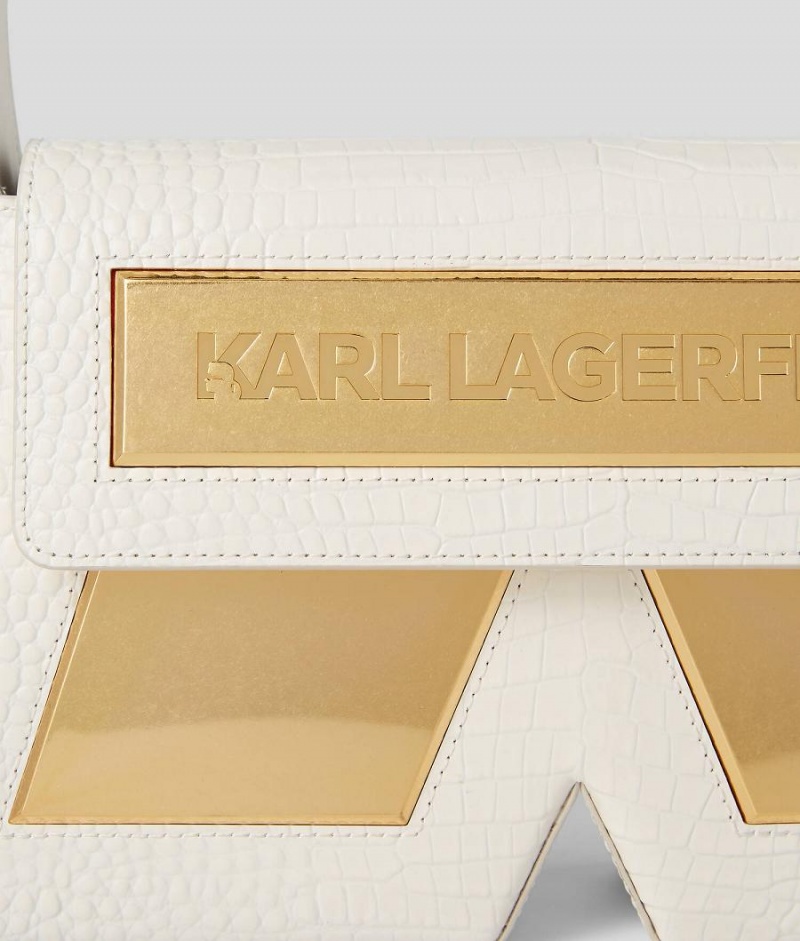 Torba na Ramię Damskie Karl Lagerfeld ICON K CROC-EMBOSSED Białe | PL WY2402