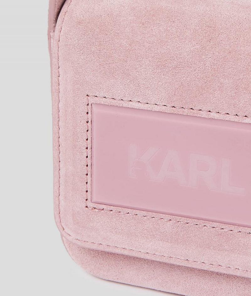 Torba na Ramię Damskie Karl Lagerfeld ICON K MEDIUM SUEDE Różowe Białe | PL AP2419