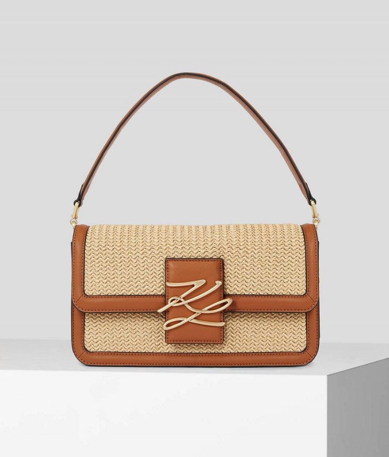 Torba na Ramię Damskie Karl Lagerfeld K/AUTOGRAPH RAFFIA Beżowe Brązowe | PL MA2404