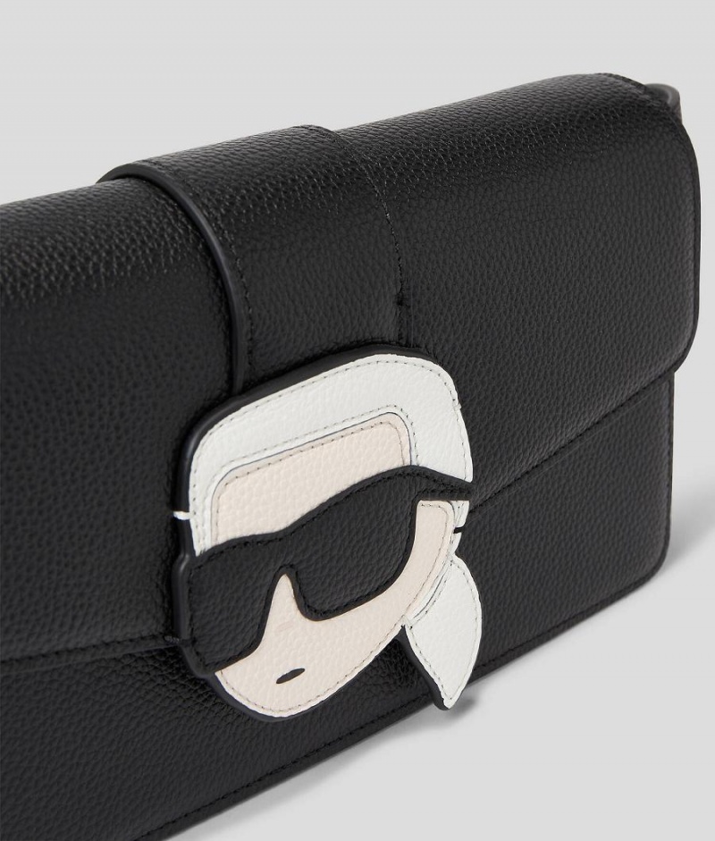 Torba na Ramię Damskie Karl Lagerfeld K/IKONIK GRAINY LEATHER SMALL FLAP Czarne | PL YU2372