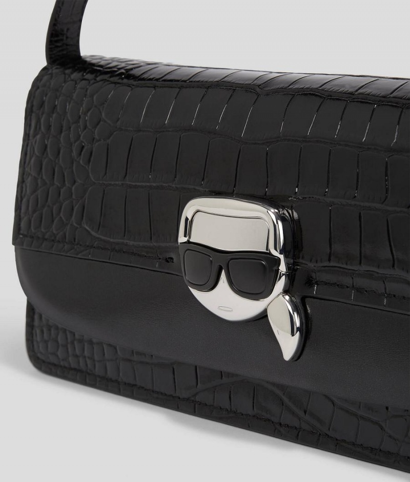 Torba na Ramię Damskie Karl Lagerfeld K/IKONIK CROC-EMBOSSED Czarne | PL OR2421