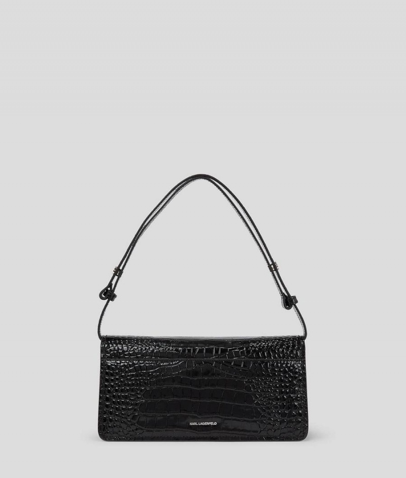 Torba na Ramię Damskie Karl Lagerfeld K/IKONIK CROC-EMBOSSED Czarne | PL OR2421