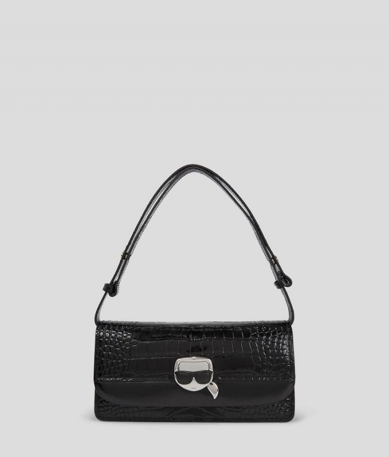 Torba na Ramię Damskie Karl Lagerfeld K/IKONIK CROC-EMBOSSED Czarne | PL OR2421