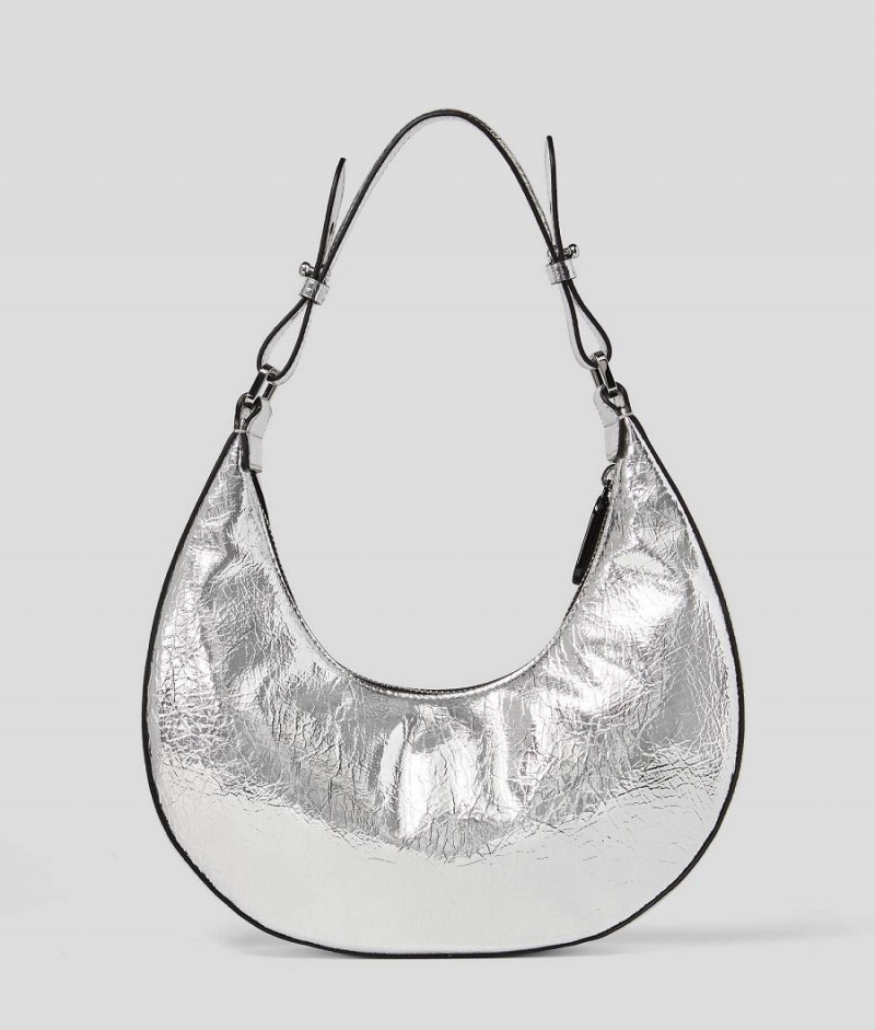 Torba na Ramię Damskie Karl Lagerfeld KLJ HALF-MOON METALLIC Srebrne | PL LH2437