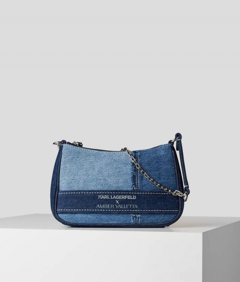 Torba na Ramię Damskie Karl Lagerfeld X AMBER VALLETTA DENIM Niebieskie | PL QZ2403