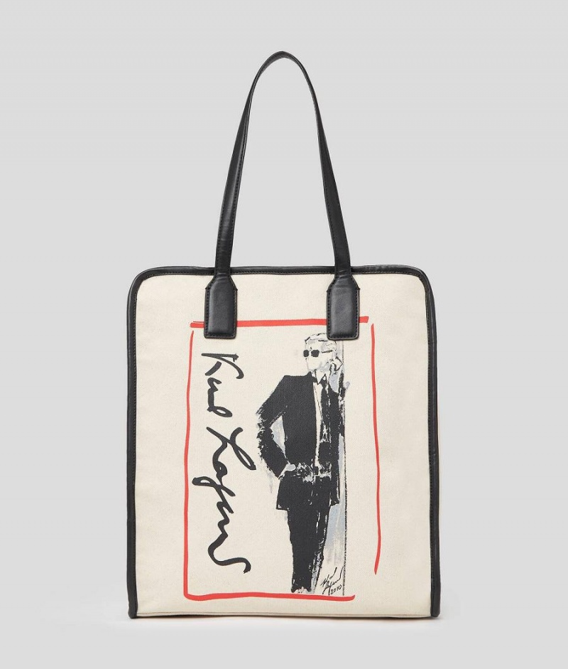 Torby Na Zakupy Damskie Karl Lagerfeld ARCHIVE CANVAS Białe | PL GL2441