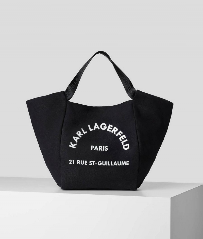 Torby Na Zakupy Damskie Karl Lagerfeld RUE ST-GUILLAUME CANVAS Czarne | PL FM2442