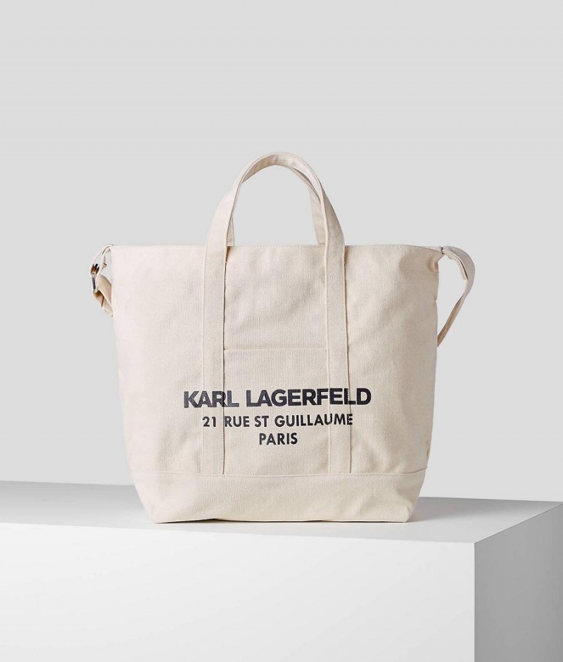 Torby Na Zakupy Damskie Karl Lagerfeld RUE ST-GUILLAUME EXTRA-LARGE CANVAS Beżowe | PL DN2443