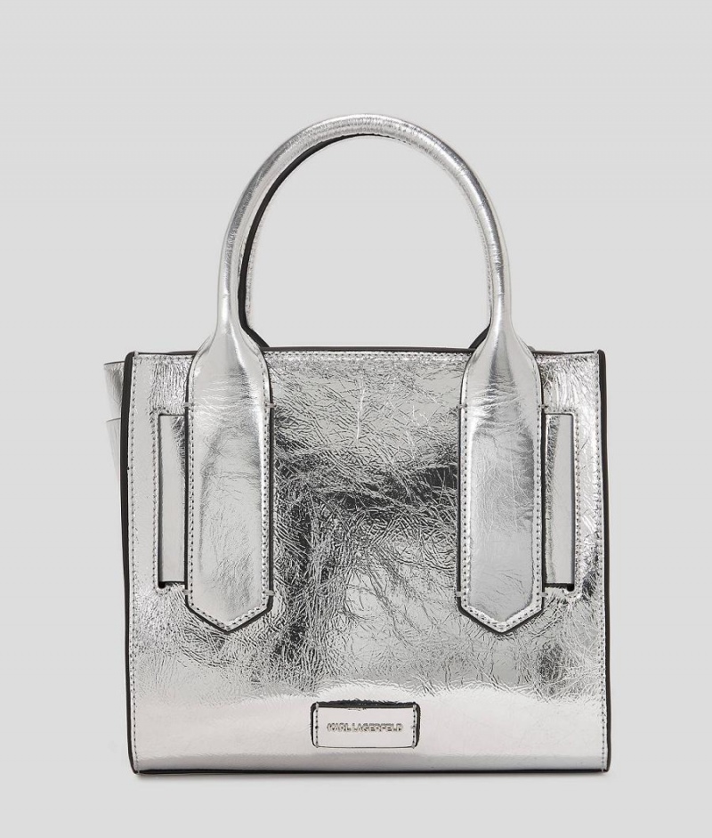 Torby Tote Damskie Karl Lagerfeld K/DISK SMALL METALLIC Srebrne | PL NB2327