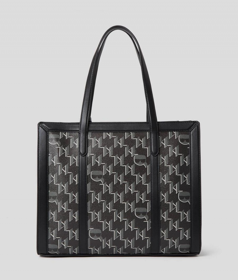 Torby Tote Damskie Karl Lagerfeld K/IKONIK MONOGRAM COATED CANVAS Czarne | PL CE2330