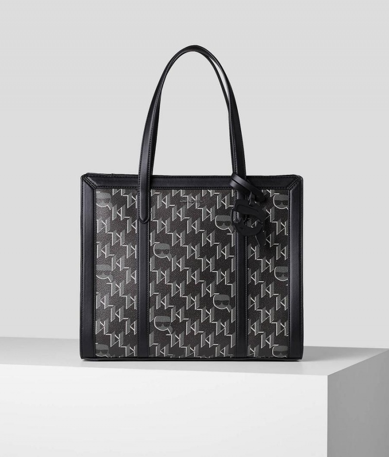 Torby Tote Damskie Karl Lagerfeld K/IKONIK MONOGRAM COATED CANVAS Czarne | PL CE2330