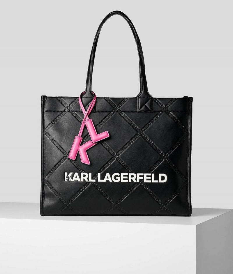 Torby Tote Damskie Karl Lagerfeld K/SKUARE EMBOSSED Czarne | PL QZ2325