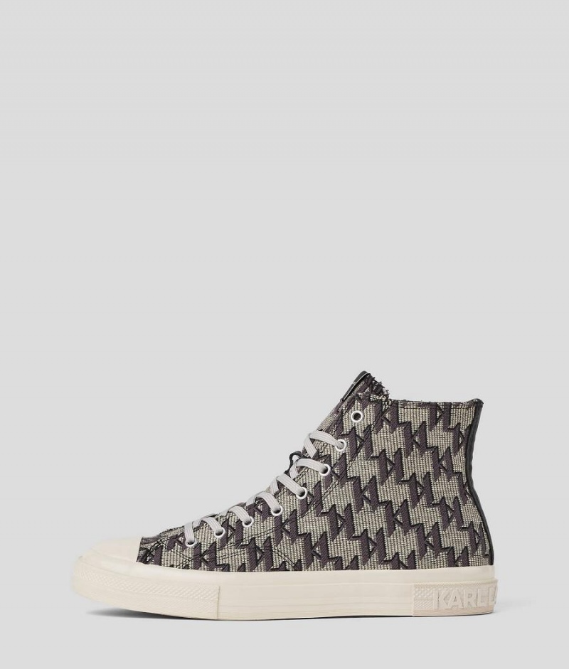 Trampki Męskie Karl Lagerfeld Kampus III Monogram High Top Głęboka Szare Czarne | PL IS4036